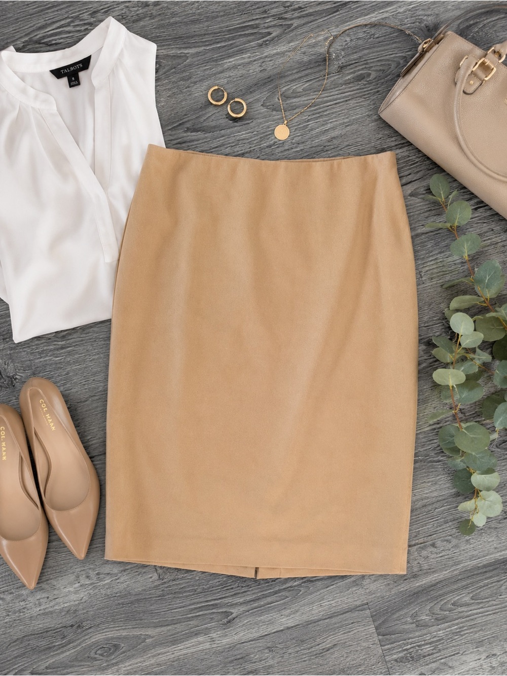 Talbots Women's Camel Tan Pencil Skirt size 8 Classic Career Office Midi